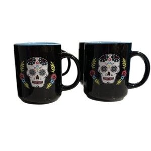 Sugar Skull Day Of The Dead Black Coffee Mugs Floral Colorful Halloween Novelty